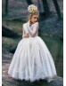 Ivory Eyelash Lace Tulle Pearl Flower Girl Dress